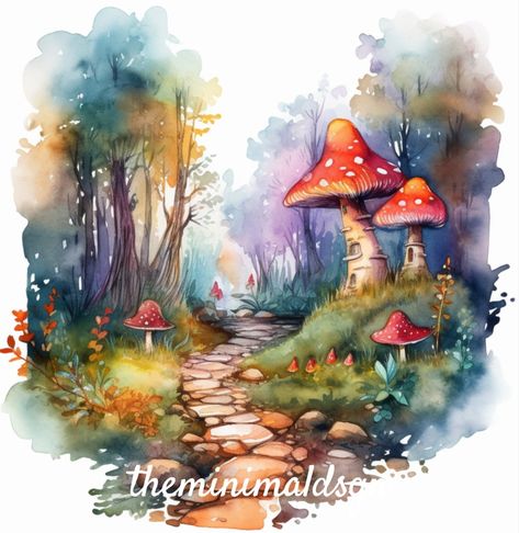 Nature Theme Drawing Ideas, Magical Watercolor Paintings, Fantasy Watercolor Art, Fairytale Drawings Easy, Magic Forest Drawing, Watercolour Fantasy Art, Fairytale Forest Drawing, Fairytale Painting Easy, Fairytale Watercolor Art