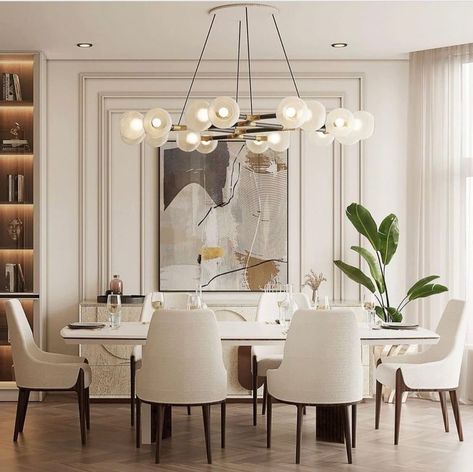 30 Gorgeous Dining Room Lighting Over Table Ideas - Addicted To Organization Modern Contemporary Dining Room, Modern Contemporary Dining, Dining Room Design Modern, Dining Room Interiors, Luxury Dining Room, Lighting Wall, Elegant Dining Room, Contemporary Dining Room, Luxury Dining