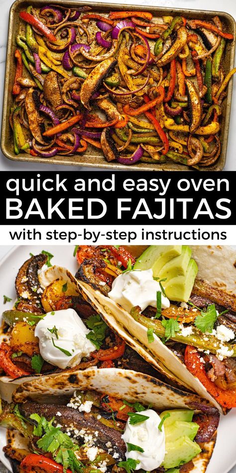 If you've been cooking fajita veggies in a skillet on the stove, you're doing it all wrong! Baking your veggies in the oven is the easiest way to get them perfectly tender with that delicious char in just 10 minutes, with very little prep work on your part! So simple, so delicious, and so versatile, these fajita vegetables will quickly become your family's favorite! Roasted Fajita Vegetables, How To Make Fajita Veggies, Fajita Veggies Oven, Sheet Pan Veggie Fajitas, Fajita Vegetables Recipe, Sheet Pan Fajita Veggies, Fajita Recipe Vegetarian, Grilled Veggies In Oven, Fajitas Vegetables