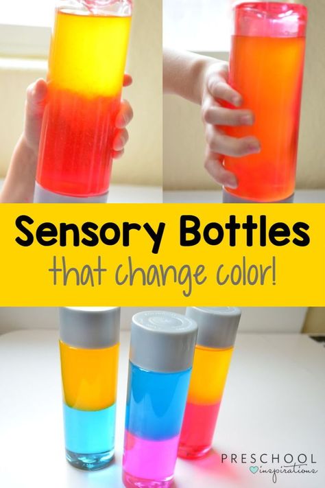 Sensory Bottles Preschool, Preschool Inspirations, Calm Down Bottle, Discovery Bottles, Sensory Bottle, Sensory Crafts, Sensory Bottles, Preschool Science, Kids Sensory