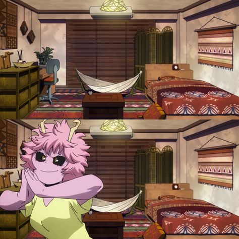 Ashido Mina || Boku no Hero Academia Ua Dorm Room, Mha Bedrooms, Bnha Dorm Room Layout, Mha Shifting Visuals, Mha Visuals, Animated House, Mha Shifting, Ashido Mina, Shifting Visuals