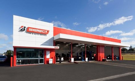 Bridgestone Select Tyre & Auto Service — stores | by Bridgestone Tyre Centre | Medium Warehouse Office Design, Auto Service Center, Car Showroom Design, Garage Design Interior, Retail Facade, Garage Workshop Organization, Commercial Design Exterior, Shop Facade, Custom Hot Wheels