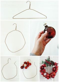 I know what you're thinking: "Oh great, another Christmas ornament wreath tutorial," BUT my tutorial comes with a twist! I made my wreath one-handed. That's rig… Julkransar Diy, Jul Diy, Homemade Christmas Decorations, Christmas Ornament Wreath, Christmas Wreaths To Make, Wire Hanger, Christmas Crafts Decorations, Christmas Decorations Ornaments, Noel Christmas