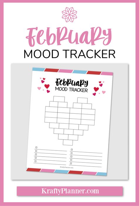 February Mood Tracker Heart {Free Printable} — Krafty Planner February Mood Tracker Printable, Mood Tracker Heart, Heart Free Printable, February Mood Tracker, Printable Mood Tracker, February Mood, Fun Christmas Tree, Daily Mood, Bullet Journal Writing