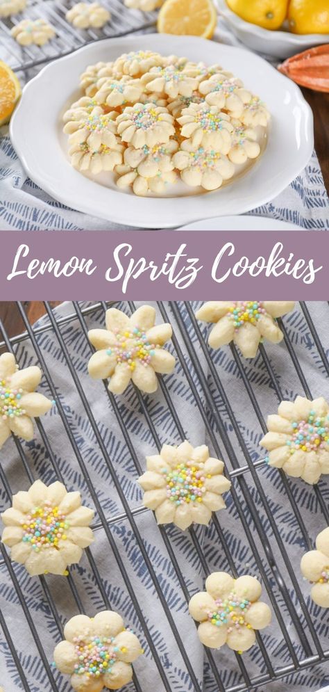 Recipe For Spritz Cookies, Peanut Butter Spritz Cookies, Shortbread Spritz Cookies, Pumpkin Spritz Cookies, Lemon Spritz Cookies, Lemon Holiday Cookies, Decorating Spritz Cookies, Easter Spritz Cookies Recipes, Lemon Spritz