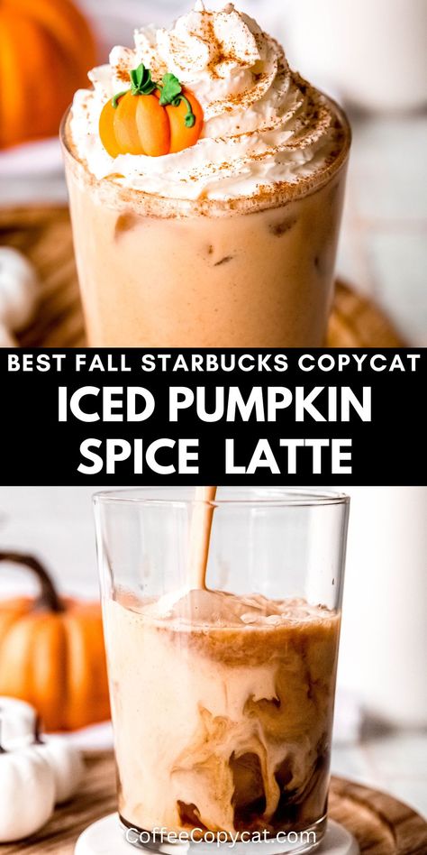 Iced Pumpkin Spice Latte (Starbucks Copycat) - coffeecopycat.com Copycat Pumpkin Spice Latte Starbucks, Starbucks Copycat Pumpkin Spice Latte, How To Make Iced Pumpkin Spice Latte, Pumpkin Spiced Latte Starbucks, Starbucks Pumpkin Iced Coffee, Pumpkin Cappuccino Recipe, How To Make A Pumpkin Spice Latte From Starbucks, Starbucks Pumpkin Spice Latte Recipe, Pumpkin Spice Iced Coffee Starbucks