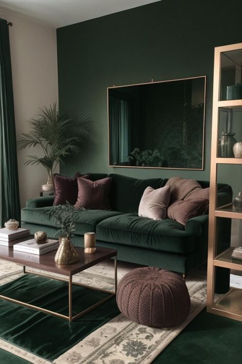 Dark Green Couches, Interior 2024, Green Sofa Living, Green Couch Living Room, Sage Green Living Room, Dark Green Living Room, Green Living Room Decor, Green Living Room, Green Couch