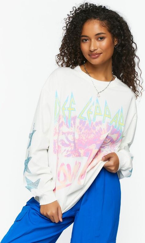 Def Leppard Long-Sleeve Graphic Tee Def Leppard, Rib Cage, Knit Tees, Knit Jersey, Graphic Tee, Fitness Models, Comfort Fit, Graphic Tees, Top Outfits