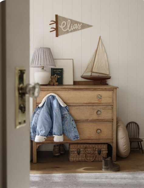 Ship Themed Nursery, Vintage Varsity Nursery, Vintage Camp Themed Nursery, Vintage Nursery Ideas Boy, East Coast Nursery, Thrift Nursery, Vintage Explorer Nursery, Vintage Camp Nursery, Modern Cottage Nursery