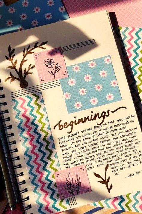 pink scrapbook ideas Diary Cover Painting Ideas, Dairy Note Book Design, Dairy Book Decoration Ideas, Scrab Book Aesthetic, Personal Diary Decoration Ideas, Blue Stickers, File Decoration Ideas, Scrapbook Vintage, Journal Inspiration Writing