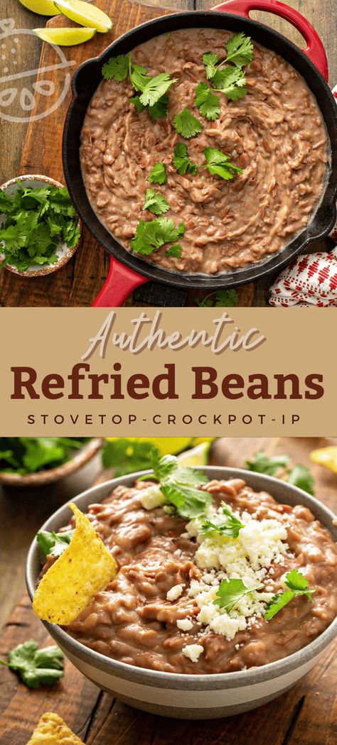 Learn how to make the best homemade Refried Beans on the stovetop, in the slow cooker or in a pressure cooker. This Refried Beans recipe made from scratch, delivers creamy, authentic tasting refried beans with just a handful of simple ingredients. #lemonblossoms #Mexican #sidedish #beans #crockpot #instantpot #authentic Essen, Authentic Refried Beans Recipe, Authentic Refried Beans, Mexican Refried Beans, Make Refried Beans, Homemade Refried Beans, Refried Beans Recipe, 5 De Mayo, Beans Recipe