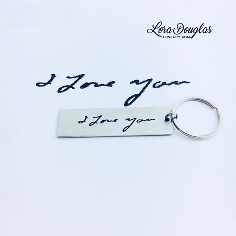 Did you know that you can #engrave your (or a loved-ones) actual handwriting on most of the products in our shop? These #keychains make great gifts for the guys! Or we can engrave Handwriting on #necklaces, #bracelets, #bookmarks, etc. Follow the link in my bio to get started! #handwritten #handwriting #loradouglasjewelry #engraved #engraving #iloveyou #silver #etsy #love #memorial #trending #gift #handmade #accessories #style #beautiful #giftidea #autograph #keepsake #gift Engraved Handwriting, Handwriting Jewelry, Accessories Style, Handcrafted Artisan Jewelry, Engraved Bracelet, Gift Handmade, Keepsake Gift, Memorial Gifts, Diy Christmas Gifts