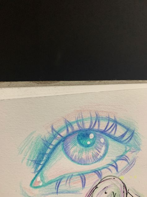 Drawing With Colour Pencils Easy, Coloured Pencil Drawing Tutorial, Easy Drawings With Highlighters, Eyes Drawing Colour Pencil, Drawing Inspo Colored Pencil Easy, Painting By Pencil Colour, Colored Pencils Drawing Easy, Colored Pencil Sketches Easy, Neon Eye Drawing