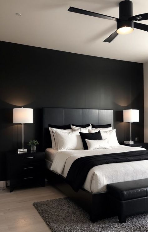 Black White And Grey Bedroom, Black And Grey Bedroom, Male Bedroom Ideas, Black And White Bedroom, Best Bedroom Colors, Black Bedroom Design, Black Bedroom Decor, Grey Bedroom Decor, Masculine Bedroom