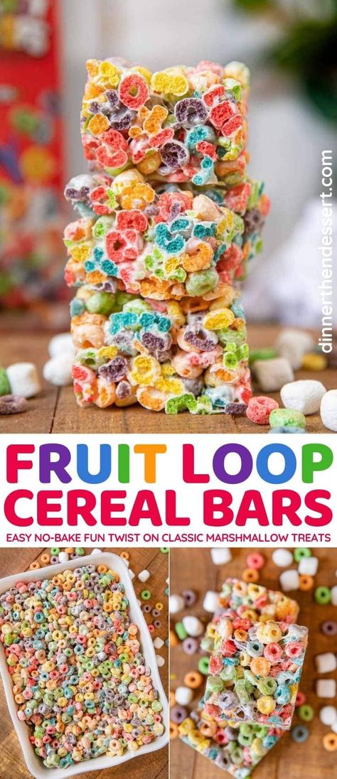 Marshmallow Cereal Treats, Fruity Pebbles Treats, Cereal Bars Recipes, Fruit Loops Cereal, Rainbow Snacks, Marshmallow Cereal, Fruity Pebble, Fruity Pebbles Cereal, Nestle Chocolate