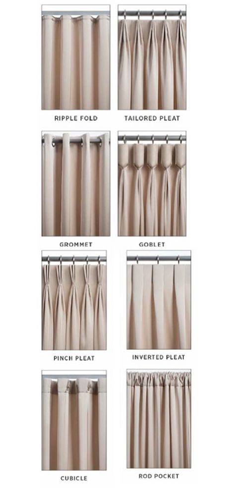 3 Pleat Curtains, Curtain Pleats Styles How To Make, Closed Curtains Living Room, Curtain Stitching Ideas, Curtains Scandinavian Style, Drapery Pleat Styles, Curtain Headings Styles, Curtain Types Style, Types Of Curtain Pleats