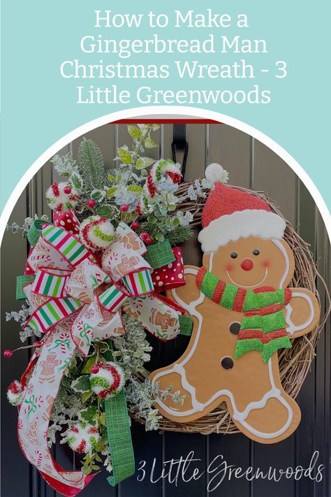 Gingerbread Man Wreath Diy, Large Gingerbread Man, Gingerbread Man Wreath, Christmas Wreath Supplies, Wreath Making Business, Outdoor Christmas Wreaths, Gingerbread Wreath, Gingerbread Theme, Christmas Wreath Craft