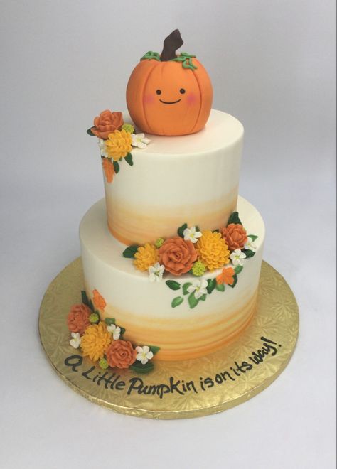 Little Pumpkin Cake Ideas, Pumpkin Theme Baby Shower Cake, Fall Theme Baby Shower Cake, Fall Baby Shower Cakes Girl, A Little Pumpkin Is On The Way Cake, Baby Shower Pumpkin Cake, Fall Gender Reveal Cake, Pumpkin Gender Reveal Cake, Fall Baby Shower Cake Ideas