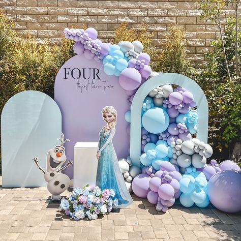 Four the first time in FOREVER 🤍 • • • • • • • • • • • #balloons #balloongarland #fourthbirthday #frozen #frozenparty #elsaandanna… | Instagram Elsa Party Ideas Frozen, First Time In Four Ever Party, Elsa Frozen Party Ideas, 4th Frozen Birthday Party, Chic Frozen Birthday Party, Frozen Birthday Balloons, Aesthetic Frozen Birthday Party, Frozen Ideas Party, Elsa Frozen Birthday Party Ideas