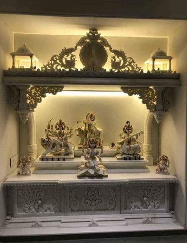 Small Temple Design For Home, Altar Furniture, Corian Temple, House Temple, Small House Design Kerala, Mandir Decor, Marble Temple, Puja Mandir, Mandir Decoration