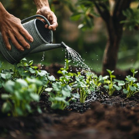 Watering Young Plants: A gardener carefully waters young plants in a garden, nurturing growth with a watering can. #gardening #watering #plants #growth #nurture #aiart #aiphoto #stockcake ⬇️ Download and 📝 Prompt 👉 https://ayr.app/l/WgqB Watering Garden, Watering Plants, Watering Cans, Creative Shot, Plant Images, Garden Images, Plant Drawing, Garden Care, Plant Pictures