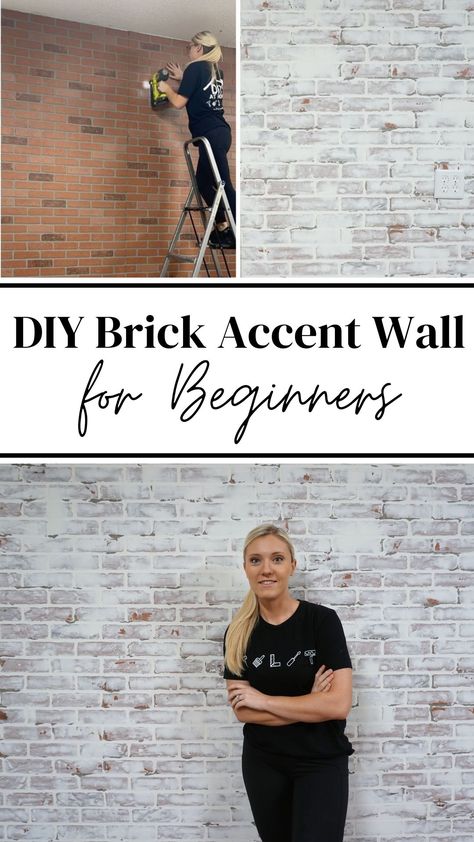 How to install a faux brick wall, installing brick panels, brick accent wall, fake brick feature wall, bedroom accent wall ideas, wood paneling, board and batten, nursery accent wall, living room accent wall. Beginner accent wall, how to install an accent wall. Accent wall tutorial, German smear on brick, overgrown on brick. Diy Brick Veneer Wall, Faux Painted Brick Walls, Faux Brick Laundry Room Wall, Brick Paneling Wall, Home Depot Faux Brick Panel, Painting Faux Brick Panels, Faux Brick And Shiplap Wall, Stone Accent Walls In Living Room Faux Brick, Faux Brick Bedroom Wall