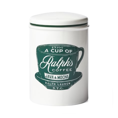 Ralph's Coffee Canister Ralphs Coffee, Ralph Lauren Nyc, Coffee Biscuits, Speciality Coffee Shop, Jam Pot, Coffee Canister, Fall Entertaining, Strong Coffee, Coffee Roasting