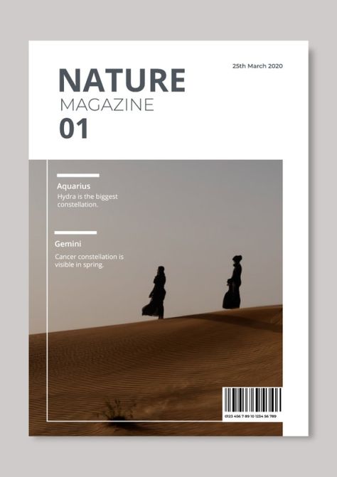 Edit this Minimalist Nature Places Magazine Cover layout online Magazine Cover Page Design Ideas, Magazine Cover Ideas Design, Cover Magazine Design, Magazine Back Cover, Magazine Cover Layout, Minimalist Book Cover, Magazine Cover Page, Magazine Cover Ideas, Abi Motto