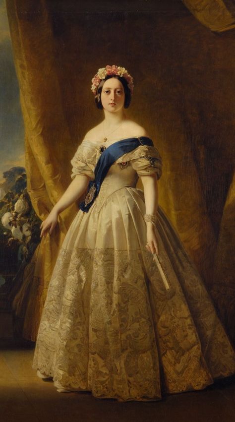 https://flic.kr/p/28ghb4C | Queen Victoria 1845 Portait by Franz Xaver Winterhalter | Victorian style and custom was influenced by this Queen. Queen Victoria Dress, 1800s Dresses, Franz Xaver Winterhalter, Young Queen Victoria, Era Victoria, Queen Victoria Family, Queen Victoria Prince Albert, Victoria Reign, Victorian Era Fashion