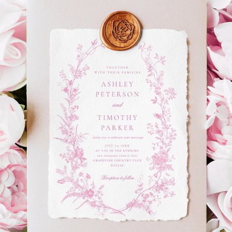 Pink Floral Wedding Invitations, Wedding Invitations Pink, Pink Save The Date, Pink Wedding Details, Chinoiserie Wedding, Ladies Brunch, Pink And White Weddings, French Pink, Formal Wedding Invitations