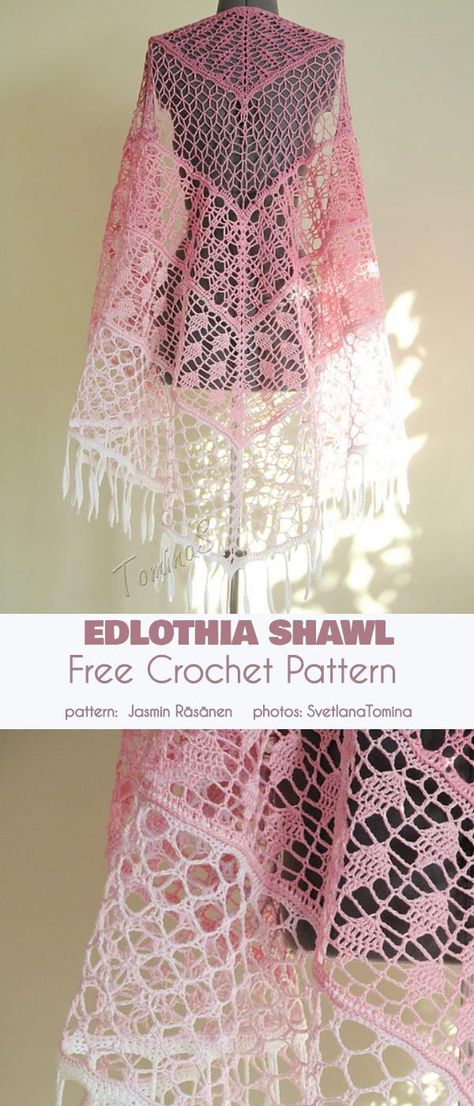 Ediothia Shawl Free Crochet Pattern #freecrochetpattern #crochetshawl #crochetshawlpatternfree Crochet Shawl Free, Crocheted Shawl, Confection Au Crochet, Pola Amigurumi, Crochet Shawl Pattern Free, Shawl Crochet, Crochet Bolero, Crochet Shawls And Wraps, Crochet Design Pattern