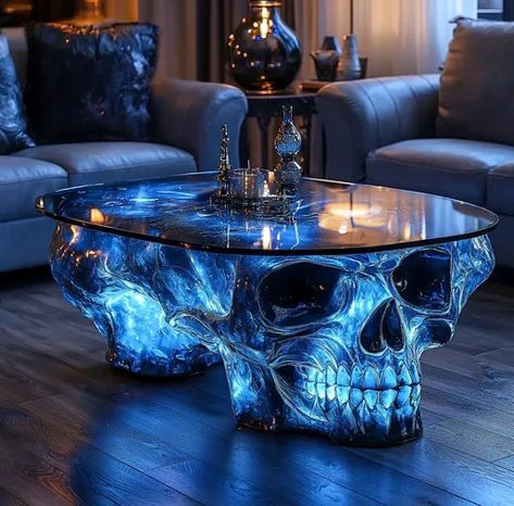 ↑↑↑ Larger size on website 🔸 The image showcases a unique coffee table designed in the shape of a skull. The skull is crafted fro Skull Furniture End Tables, Skull House Decor, Funky Painted Coffee Table, Skull Room Decor, Skull Furniture, Unique Coffee Table Design, Skull Home Decor, Spooky Kitchen, Skull Shower Curtain