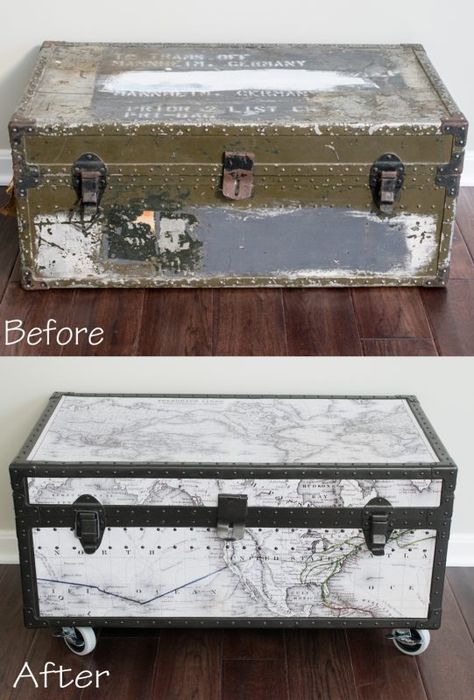 What was the last thing you upcycled? With a little Rust-Oleum Aircraft Remover, Stops Rust Clean Metal Primer Spray, and Universal Oil Rubbed Bronze, @Cravingsomecreativity transformed this vintage military trunk into an upcycled treasure. It's a sophisticated and discreet toy storage and organization solution too! Antique Trunk Makeover, Trunk Redo, Trunk Makeover, Metal Trunks, Ikea Kids, Antique Trunk, Refurbished Furniture, Décor Diy, Paint Furniture