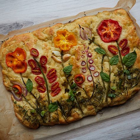 Floral Focaccia, Aerie Aerie, Foccacia Bread, Focaccia Bread Recipe, Active Dry Yeast, Focaccia Recipe, Bread Art, Focaccia Bread, Vegan Meal