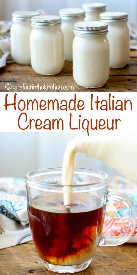 Italian Cream Liqueur | barefeetinthekitchen.com Homemade Liqueur Recipes, Homemade Alcohol, Homemade Liquor, Liquor Recipes, Italian Cream, Liqueurs Recipes, Liquor Drinks, Cream Liqueur, Homemade Drinks