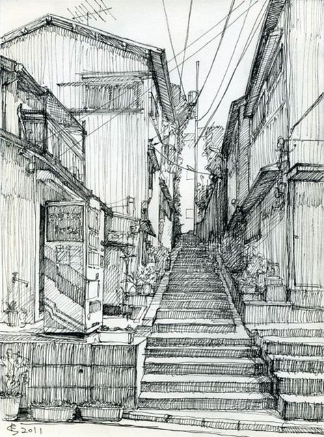 Back alley // Sketch by Suzuken | Miguel Catalan | Flickr Back Alley, Perspective Drawing Architecture, Perspective Art, Architecture Drawing Art, Architectural Sketch, Perspective Drawing, Urban Sketchers, Ink Drawings, Landscape Drawings