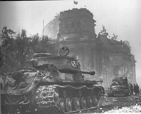 Battle of Berlin, 1945. Russian IS-2 tanks near the Reichstag after the battle. Battle Of Berlin, Berlin 1945, Berlin Palace, Wwii Vehicles, Soviet Tank, Kaiser Wilhelm, Russian Tanks, Wwii Photos, Ww2 Tanks