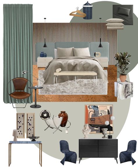 Master's Bedroom Interior Design, Mood Board Of Bedroom, Residence Mood Board, Master Mood Board, Mood Board For Bedroom Interior, Mood Boards For Bedrooms, Bedroom Interior Mood Board, Room Mood Board Bedrooms, Mid Century Modern Bedroom Mood Board