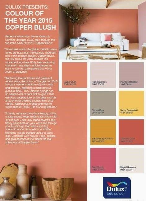 frumpy to funky: DULUX REVEALS IT'S ... Blush Living Room, December Design, Blush Bedroom, Copper Blush, Blush Color Palette, Bedroom Wall Colors, Flat Ideas, Art Architecture, Non Fiction