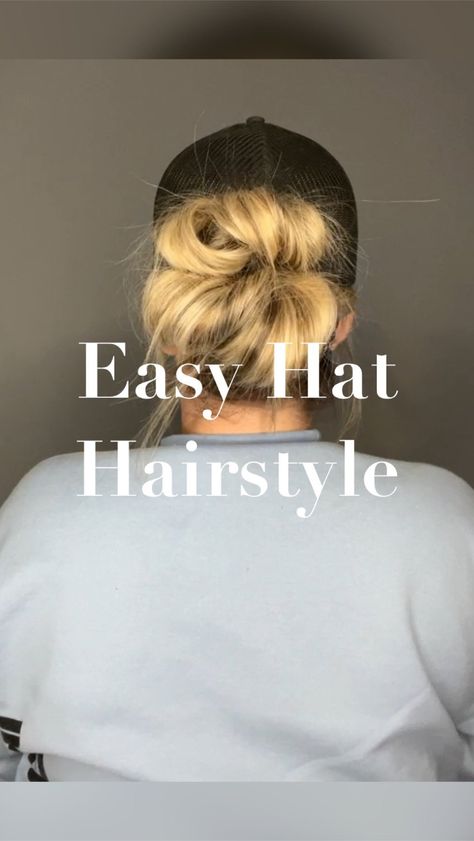 Kim Vandermooren | Your Canadian Hair + Makeup Gal | I wear hats quite often in the summer and this is one of my fav ways to wear my hair with a hat. It’s quick, full, fun and off the neck… | אינסטגרם Hair Under A Hat, Hair Through Hat, Bun For Hat, Up Do With Hat, Hat Hairstyles Thick Hair, Hair Bun With Hat, How To Style A Ball Cap, Cute Hairstyles With Caps, Low Messy Bun With Hat