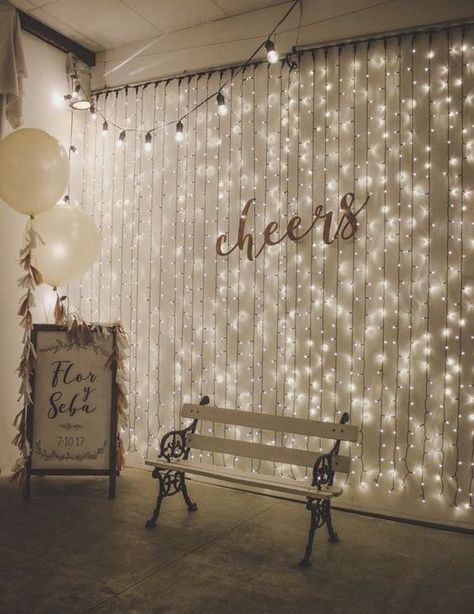 If you want to add a bit of magic to your photos, you can use such party booth ideas for your cocktail parties. Hang fairy lights as you wish or even place some lights on the floor to create a dreamy atmosphere. This looks especially awesome if the event takes place late at night.#bar #party #wine #wiskey #cocktails #cocktailparty #disco #weddingparty #beer #vodka #photobooth #photos #weddingphoto #book #Neon Photobooth#cheers Wedding Ambiance, Rustic Wedding Decorations, Star Light Star Bright, Bright Photos, Wedding Photo Booth, Decoration Photo, Photo Booth Backdrop, Romantic Weddings, Simple Weddings