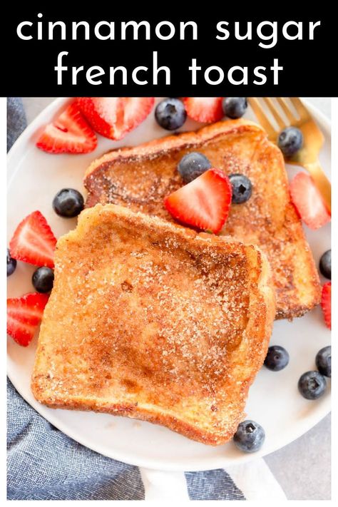 Cinnamon Sugar French Toast is a delicious breakfast recipe for French toast that is sprinkled with cinnamon sugar for a slightly crunchy and sweet treat! Cinnamon Sugar French Toast Recipe, Cinnamon Sugar French Toast, Recipe For French Toast, Cinnamon Sugar Toast, French Toast Recipe Cinnamon, Easy French Toast Recipe, Delicious French Toast, Nutella French Toast, Make French Toast