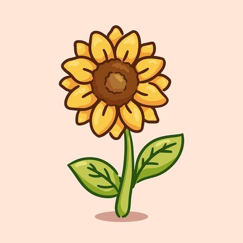 Yellow Things Drawing, Easy Drawings Digital Art, Mini Sunflower Drawing, Cute Flowers Draw, Sunflower Vector Art, Sun Flower Drawing Doodles, How To Draw A Sun Flower, Sunflower Vector Illustrations, Sun Cute Illustration