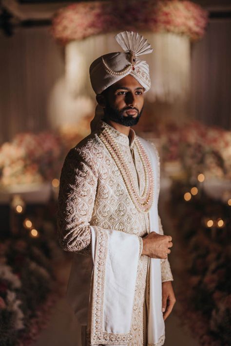 Take a look at the stunning wedding attire of the groom during this beautiful wedding ceremony. This is sure to get you excited for your big day! | HILTON COLUMBUS AT EASTON WEDDING | Planner : B3 Event Management | Floral : Weddings InStyle Inc. | Portrait Photography | Wedding Details | Indian Wedding Photoshoot | Mens Wedding Poses, Indian Groom Aesthetic, Indian Groom Poses Portraits, Indian Groom Portraits, Wedding Look For Groom, Indian Wedding Groom Poses, Muslim Groom Poses, Wedding Groom Photoshoot, Indian Groom Photoshoot