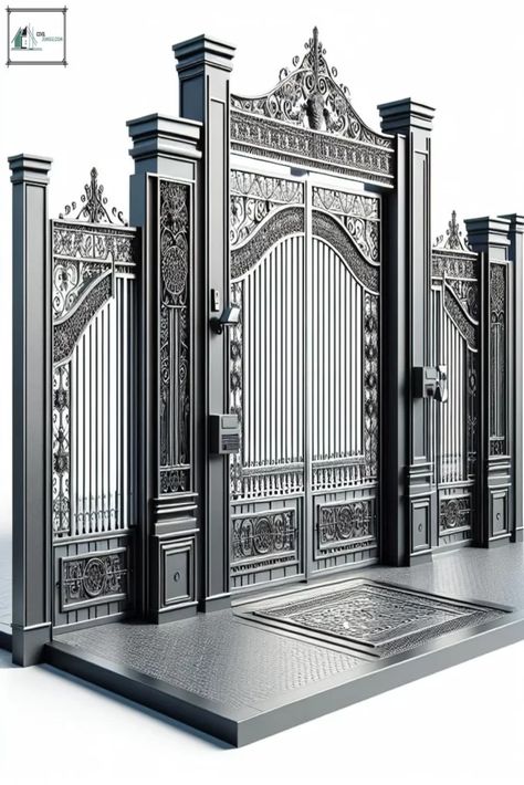 Modern Iron Gate Designs, Main Gate Ideas, Iron Main Gate, Main Gate Designs, Modern Gate Design, Iron Main Gate Design, Gate Design Ideas, Main Gates, Castle House Design