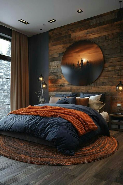 Ski House Bedroom Cozy, Best Color Schemes For Bedroom, Lively Bedroom Ideas, Master Bed Inspiration, Cozy Colors For Bedroom, Cozy Bedroom Colorful, Livingroom Color Ideas, Interior Room Design Bedrooms, Moody Bohemian Bedroom