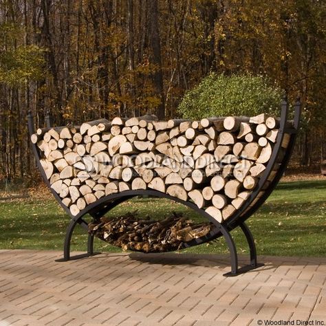 Woodhaven Large Crescent Firewood Rack. Awesome for outdoor firepit! Wood Carrier, Outdoor Firewood Rack, Firewood Racks, Wood Storage Rack, Modern Fire Pit, Firewood Holder, Fire Wood, Landscape Structure, Firewood Rack