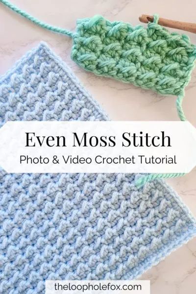 How to Crochet the Even Moss Stitch | The Loophole Fox Crochet Even Moss Stitch, Moss Crochet Stitch, Even Moss Stitch, Crochet Stitches For Blankets, Crochet Stitches Free, Easy Crochet Stitches, Crochet Stitches Video, Crochet Dishcloths, Manta Crochet