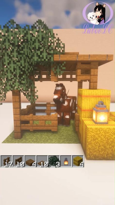 Minecraft Small Stable Ideas, Horse House Minecraft Ideas, Small Minecraft Horse Stable, Small Farm Ideas Minecraft, Aesthetic Horse Stable Minecraft, Minecraft Stable Ideas Easy, Minecraft Cottagecore Stable, Cute Minecraft Horse Stable, Cute Minecraft Stable