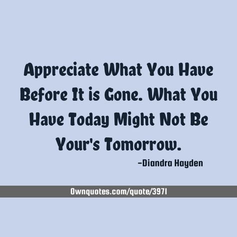 Appreciate What You Have Before It is Gone. What You Have Today Might Not Be Your's Tomorrow. #Forgiveness #Friendship #Life You Never Know What You Got Til Its Gone, Appreciate What You Have, Go For It Quotes, Top Quotes, I Hate You, Discover Yourself, You Must, Philosophy, How Are You Feeling